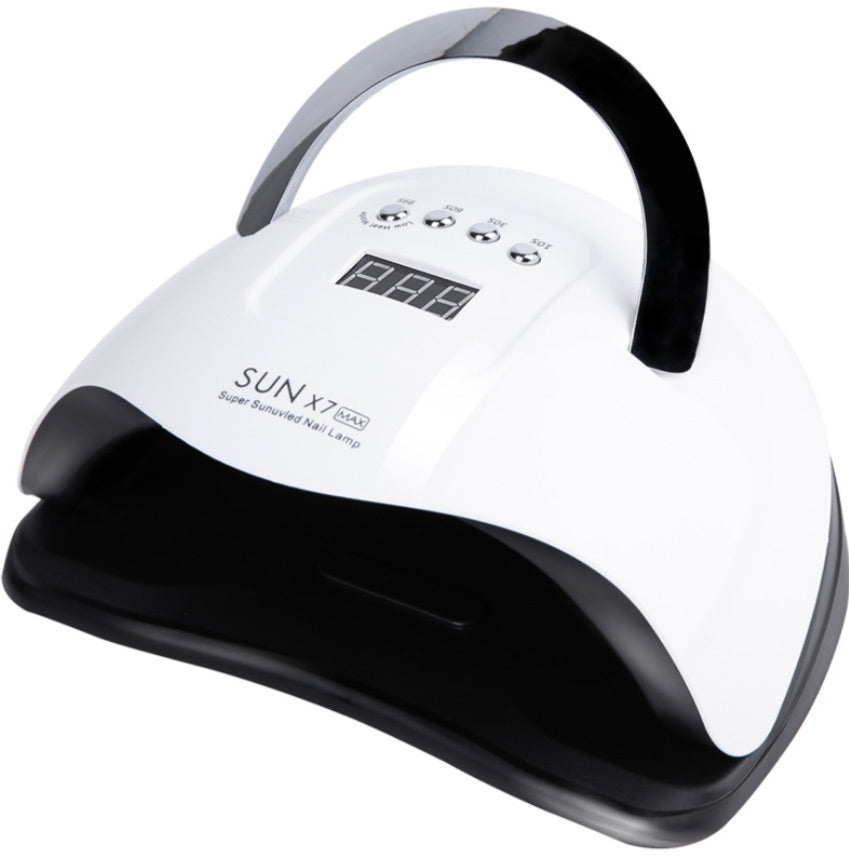 150 Watt SUNX7 MAX UV LED nageldroger, wit met zwart, vooraanzicht. 