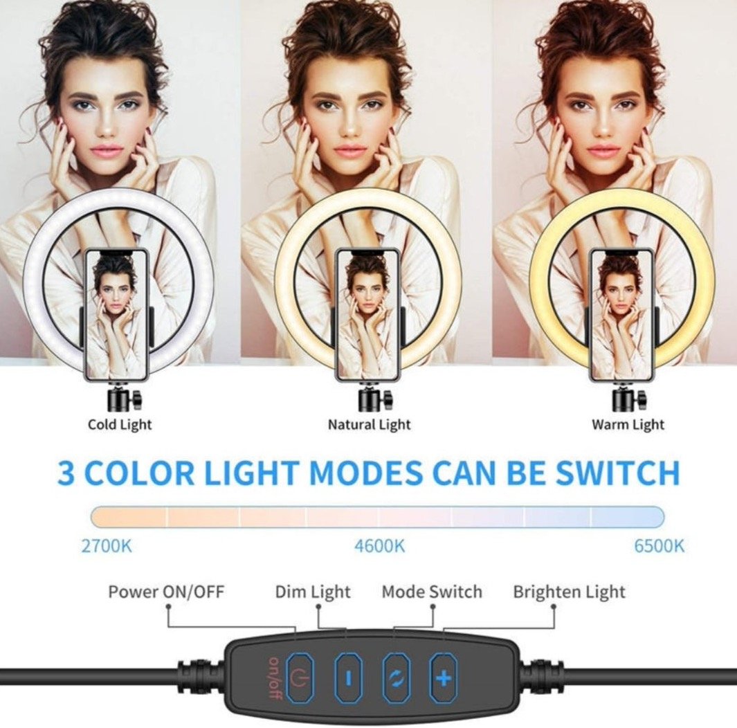 LED ringlamp met statief 3 kleuren licht 